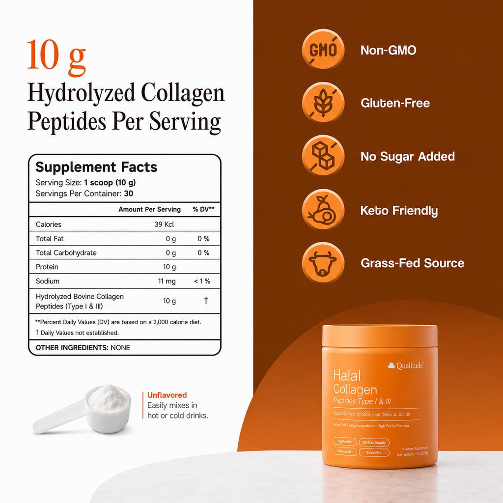 Halal Collagen Peptides Powder Grass-Fed Bovine Type I & III V3955