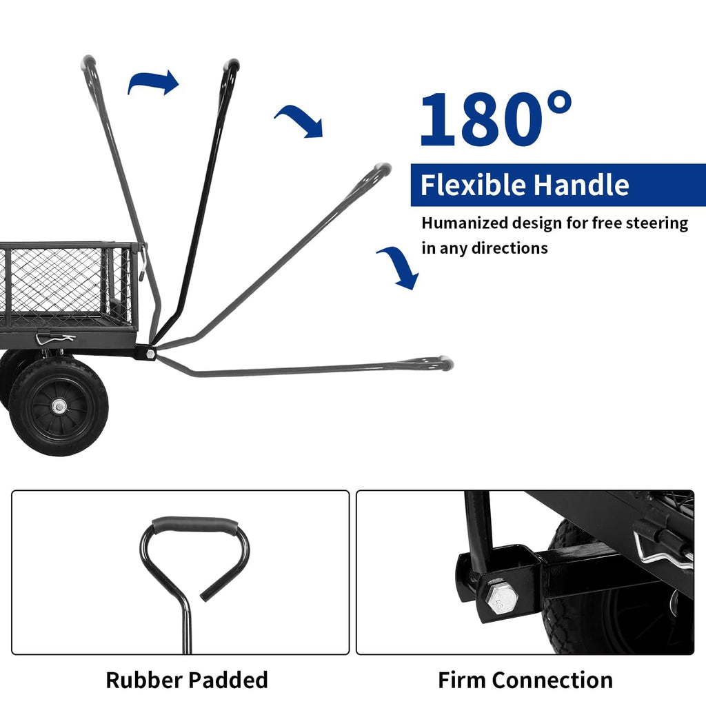 10" Steel Garden Cart with Rotating Handle and Removable Sides, 4 Cu.Ft, Black J9785