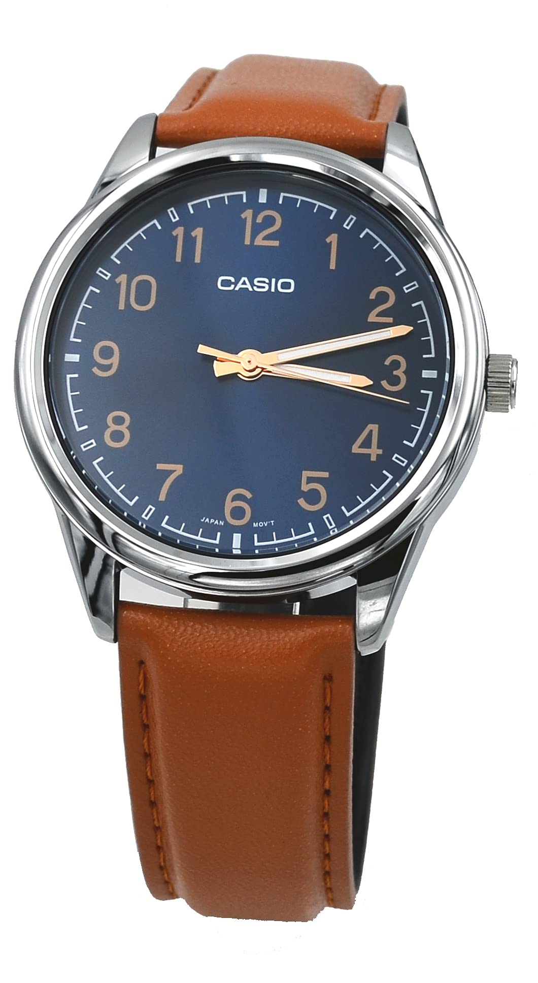 Men's Analog Tan Leather Band Blue Numbers Dial Watch R197