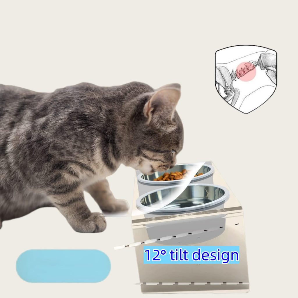 Elevated Cat & Dog Bowls Stand with 2 Stainless Steel Dishes E940