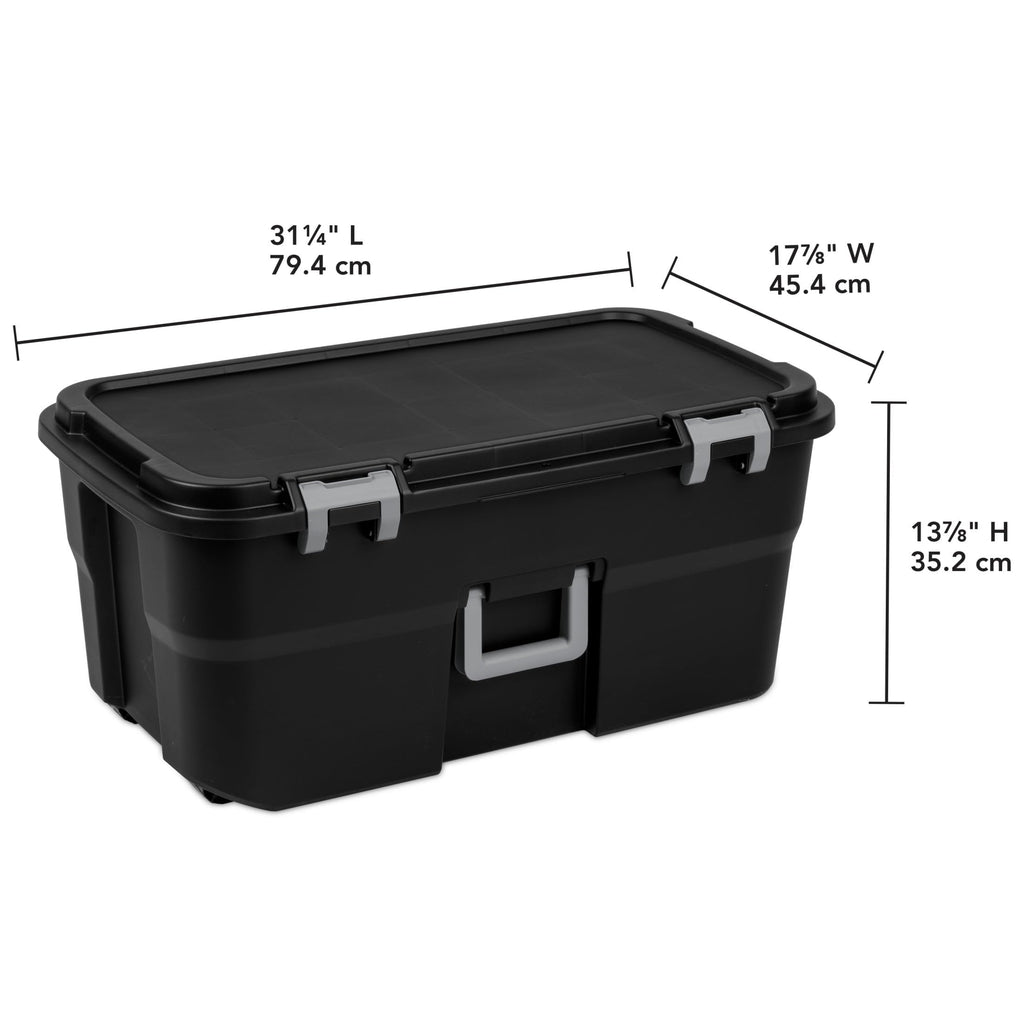 Black 22 Gallon Wheeled Plastic Storage Trunk F5762