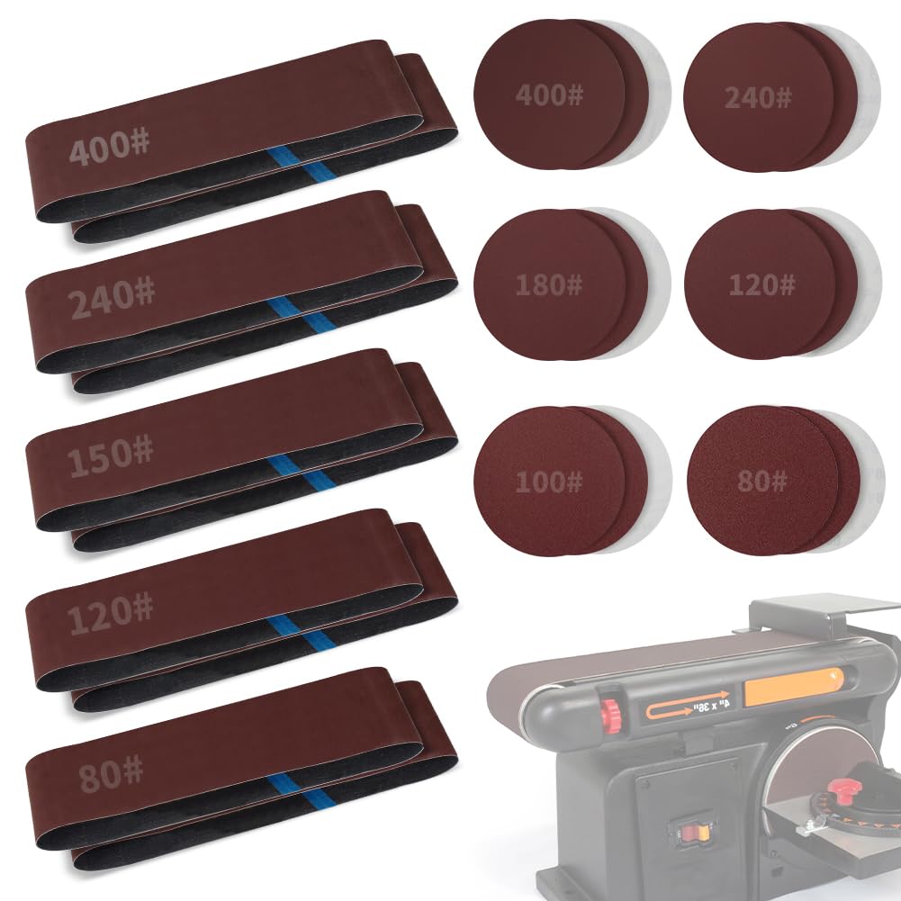 4x36 Inch Aluminum Oxide Sanding Belts and 6-Inch PSA Sanding Discs Set C33406