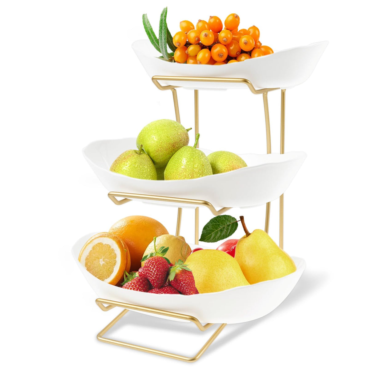 3 Tier Fruit Basket with Gold Metal Stand H267158