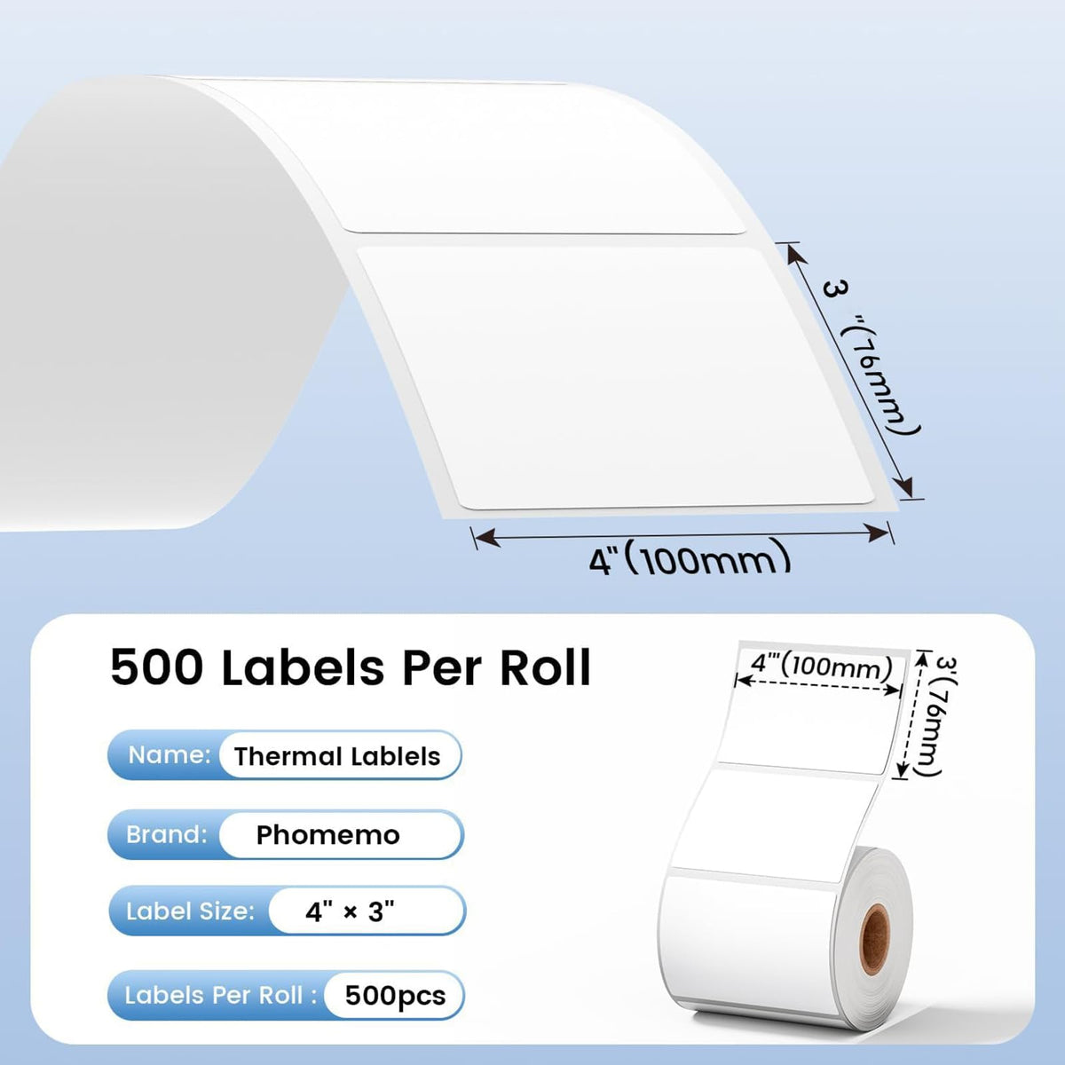 4x3 Thermal Labels 500PCS Water/Oilproof L8504