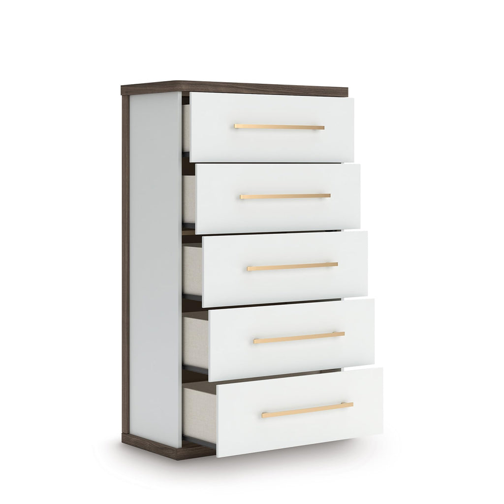 Contemporary 5-Drawer Chest with Walnut Finish F634