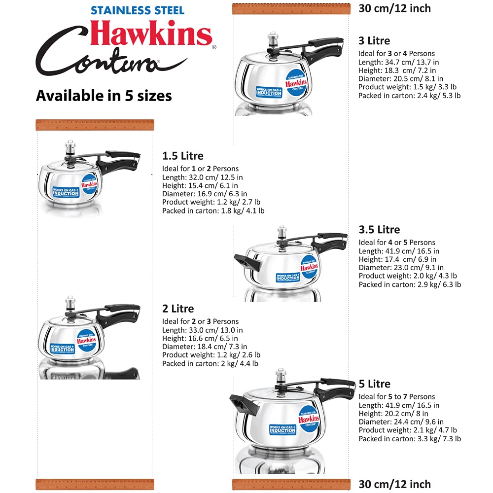 Stainless Steel Pressure Cooker, 2 Liter, Silver H749