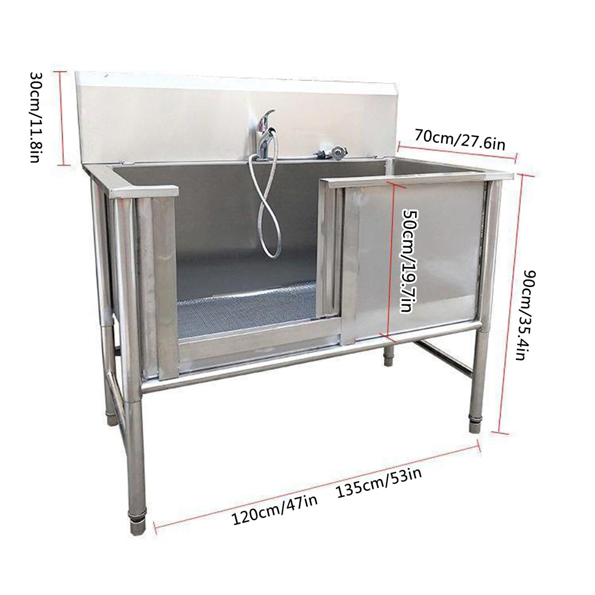 53'' Stainless Steel Pet Grooming Tub with Walk-in Stairs B5274