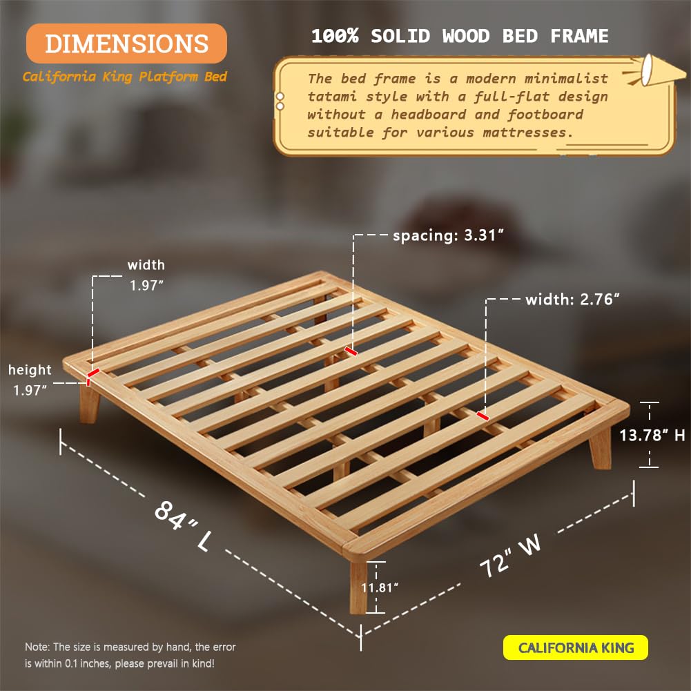 California-King Wood Platform Bed Frame A7148