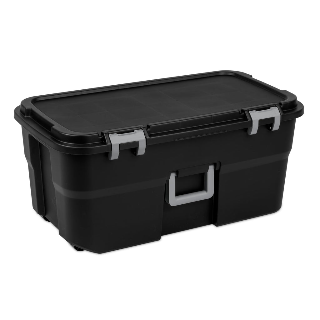 Black 22 Gallon Wheeled Plastic Storage Trunk F5762