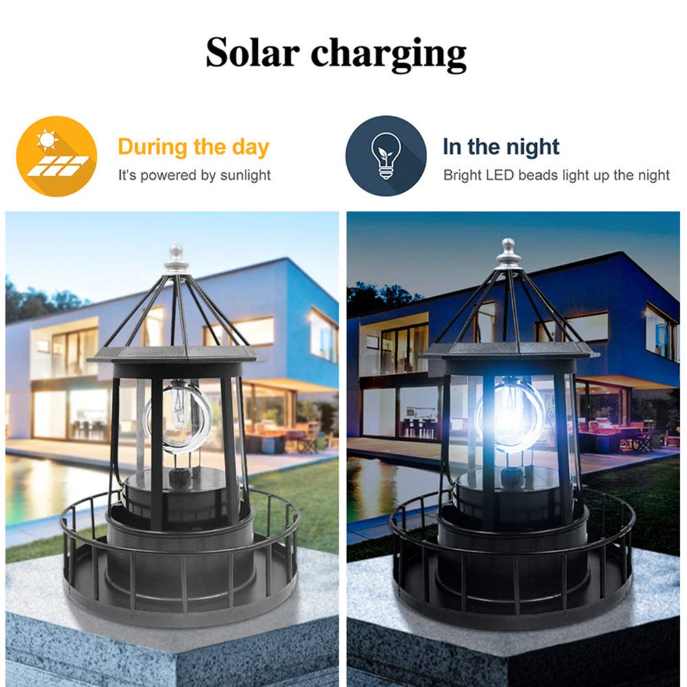 Black Solar LED Lighthouse Garden Decoration P5953