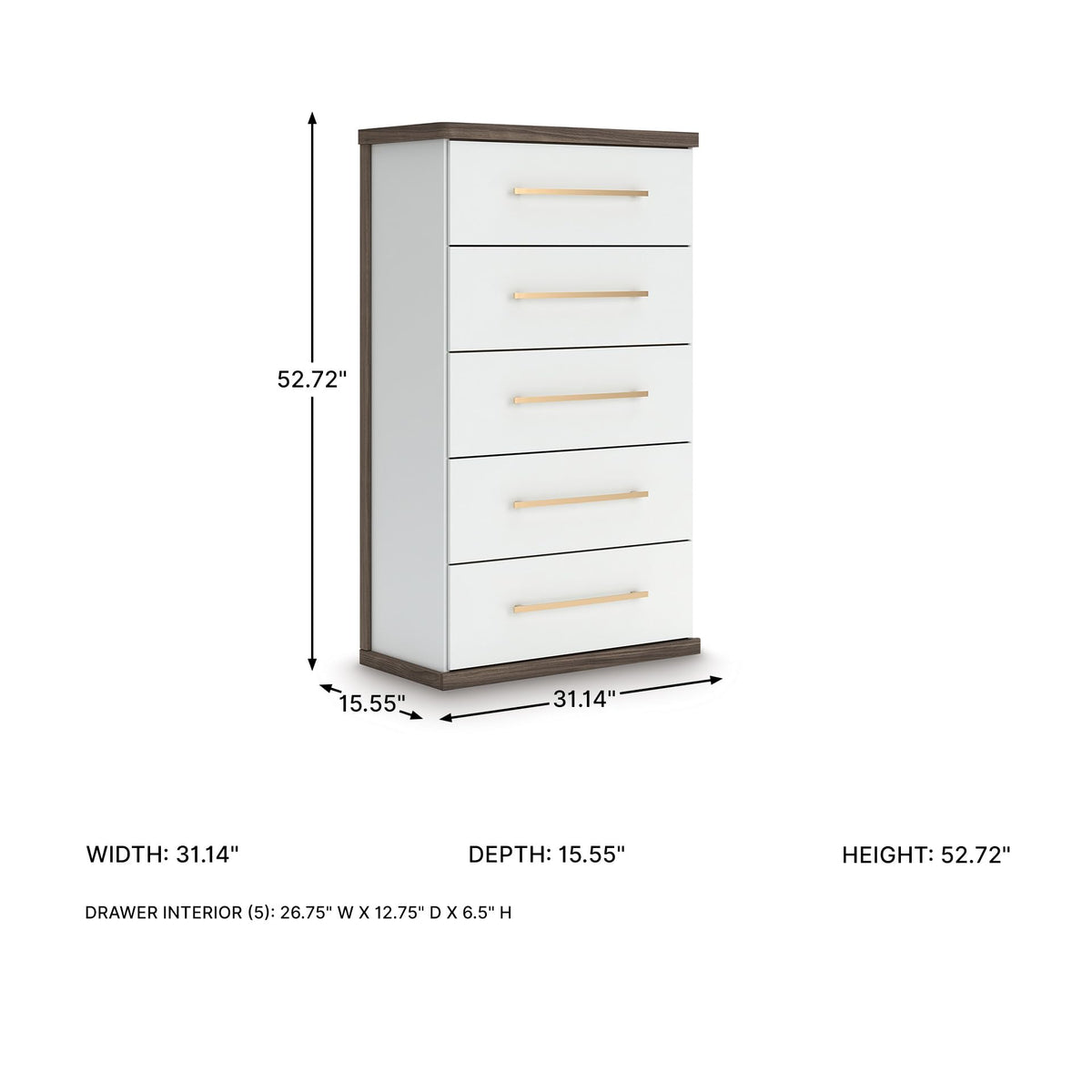 Contemporary 5-Drawer Chest with Walnut Finish F634