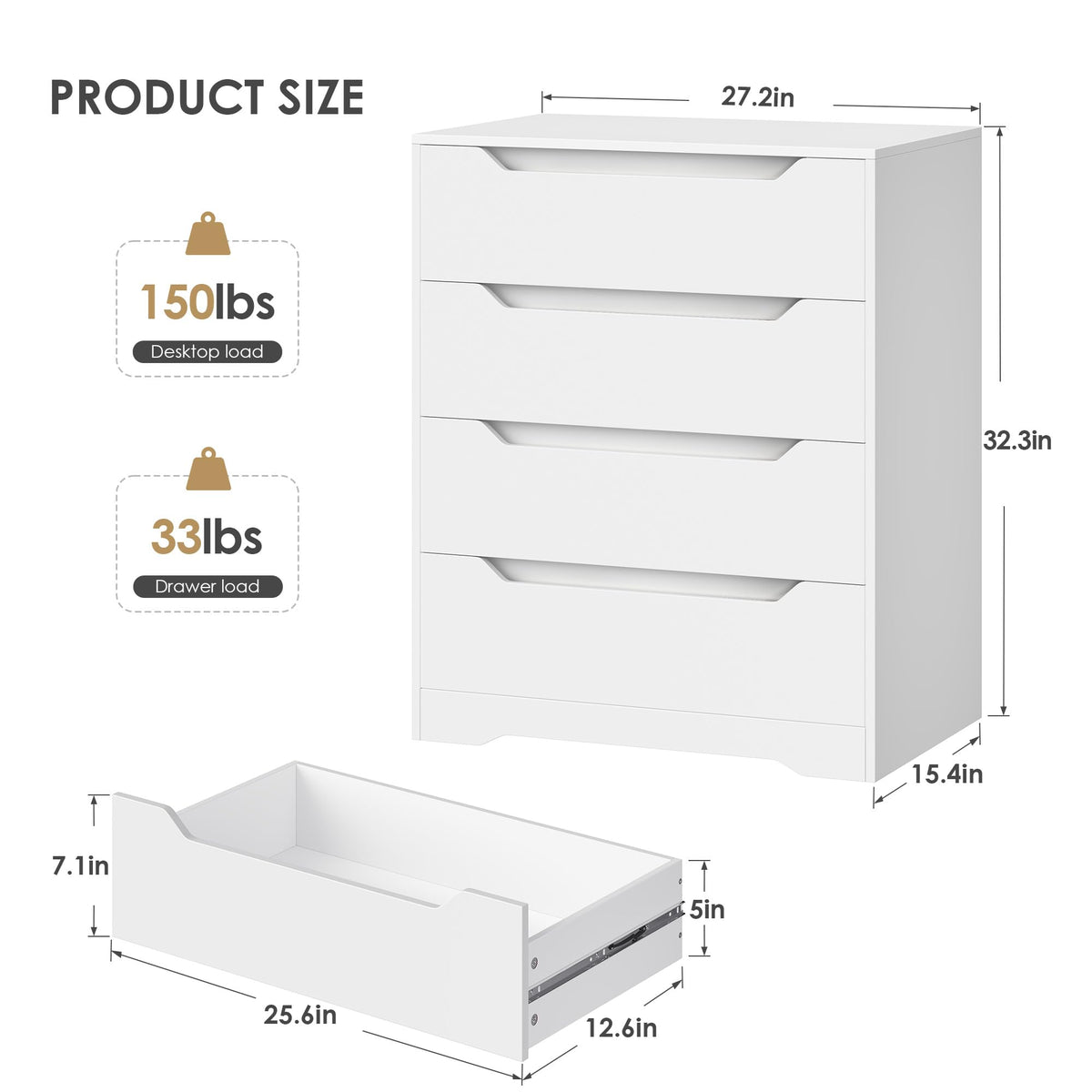 White 4 Drawer Wood Dresser A330