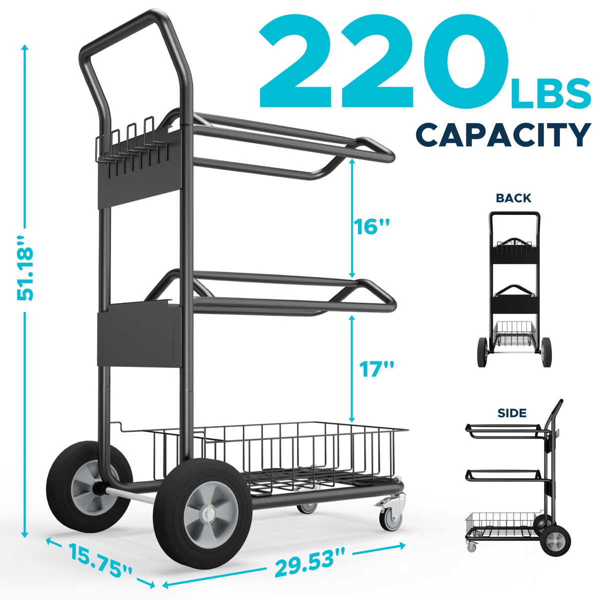 220 Lbs Rolling Saddle Rack Cart with Basket P51683