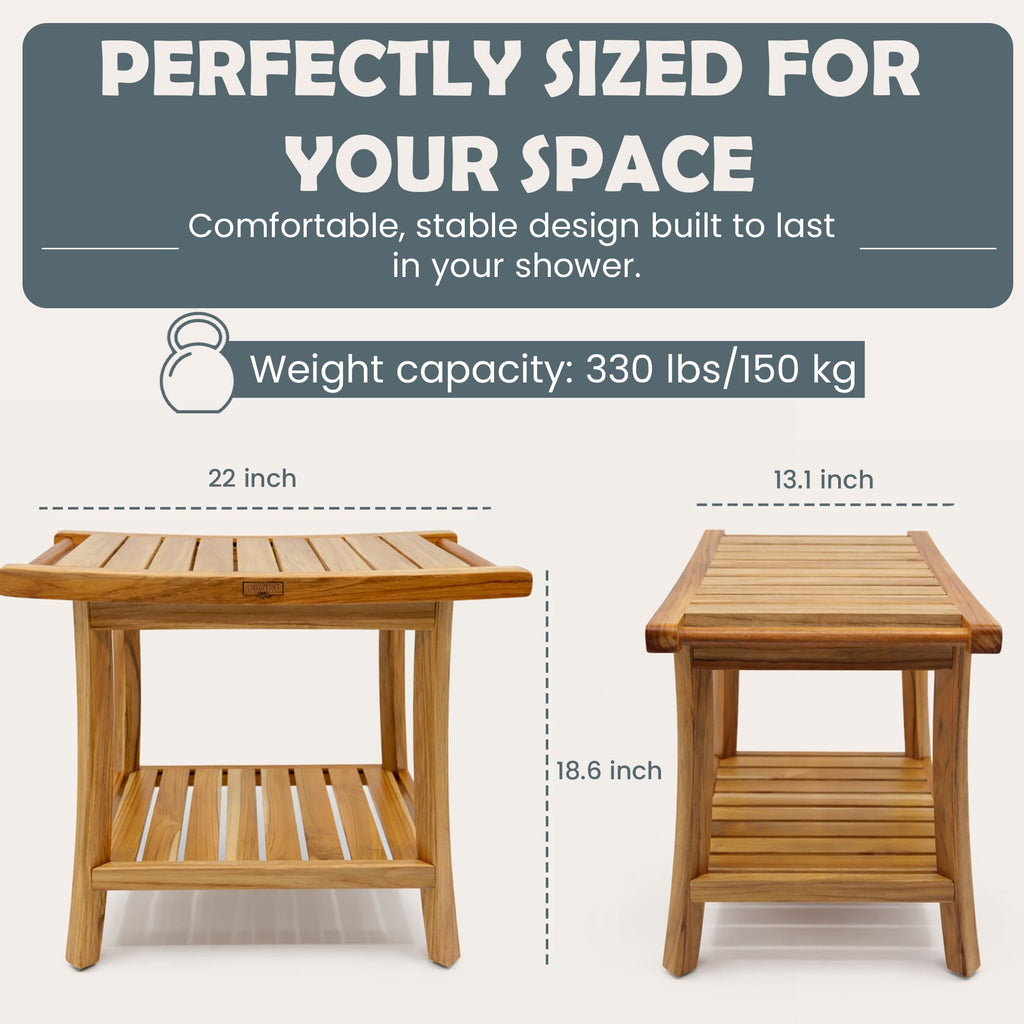 22-Inch Teak Shower Bench with Storage Shelf Y8375