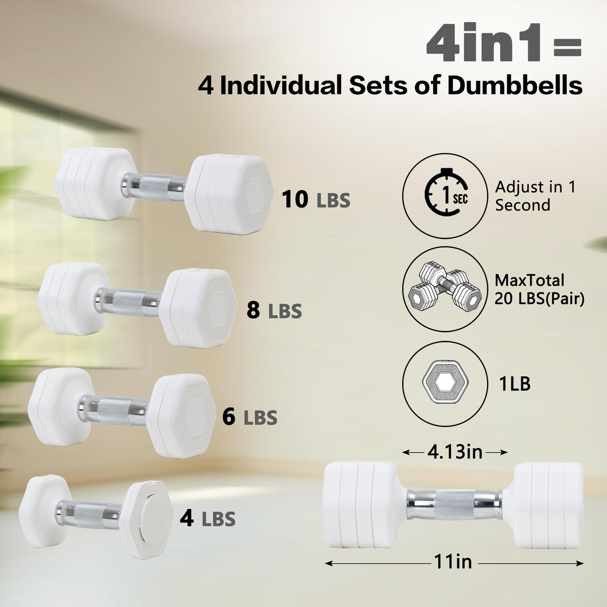 Adjustable Dumbbell Set of 2 Total 20 Lbs C9689