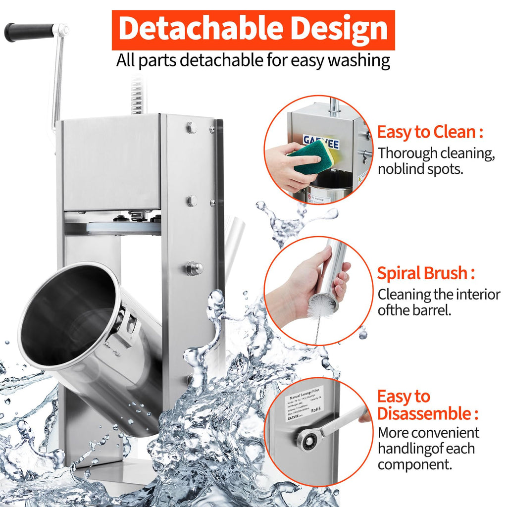 7LBS/3L 304 Stainless Steel Manual Sausage Stuffer with 5 Filling Tubes Y494077