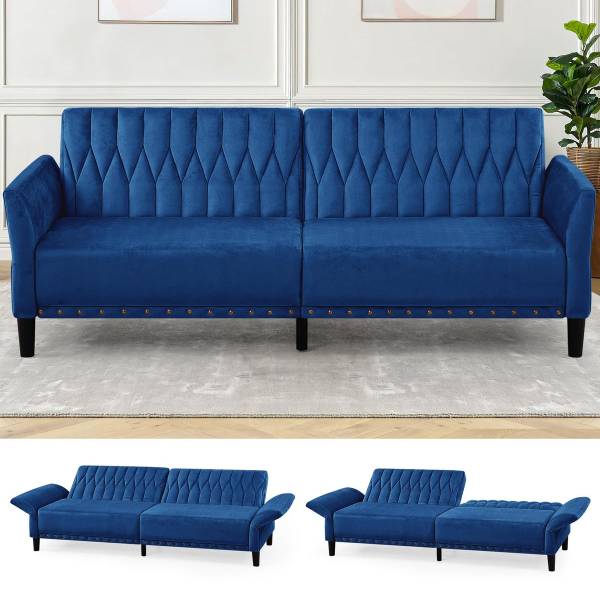 Blue Velvet Sofa Bed M3800