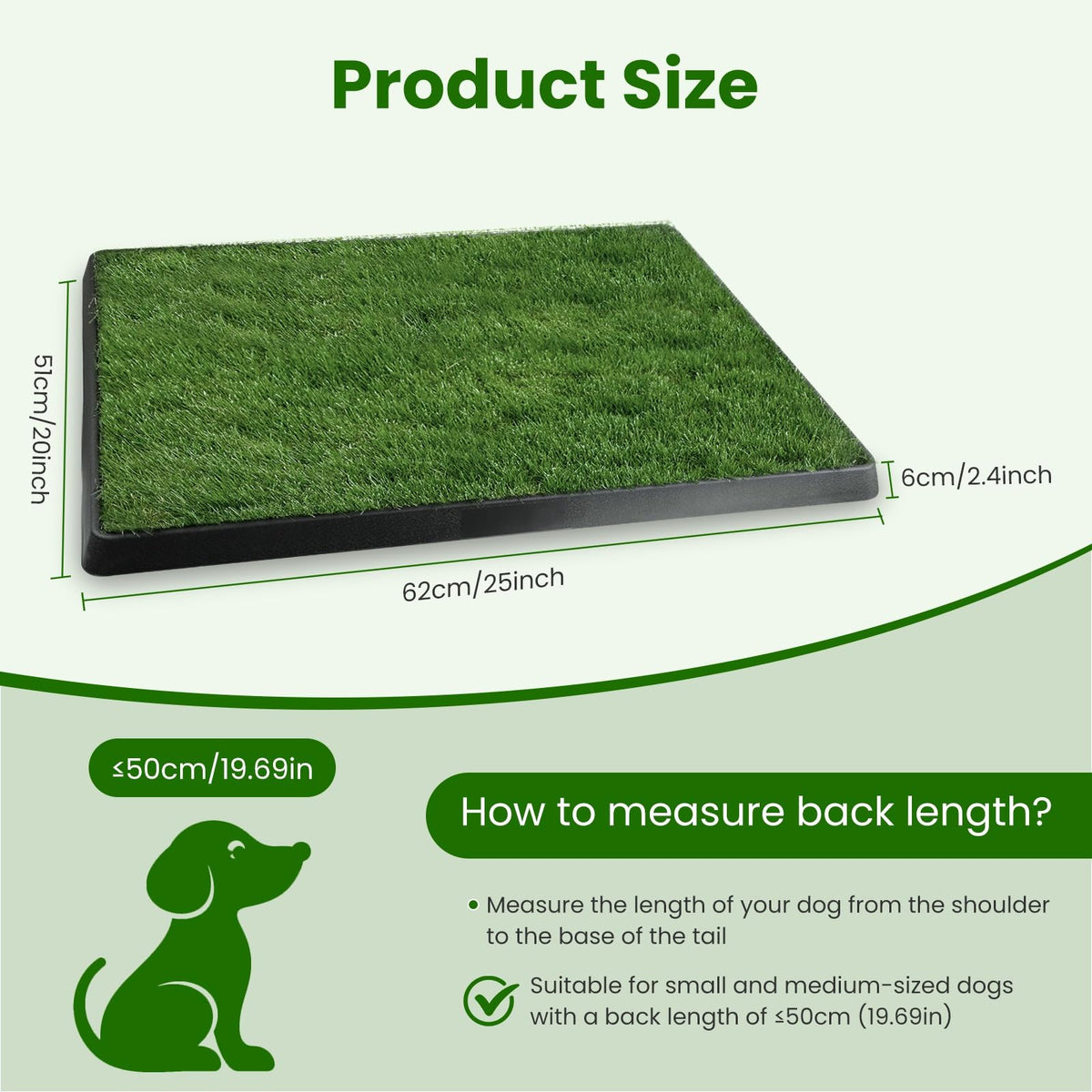 25 x 20 Inches Artificial Turf Dog Potty Grass Pad with Tray Q394682