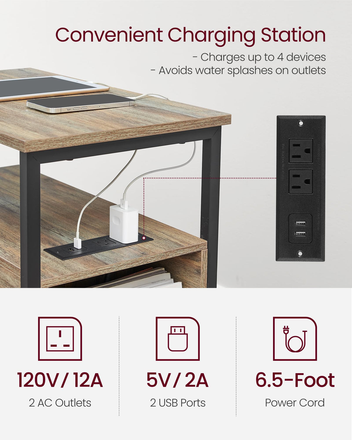Side End Table with Charging Station C912819