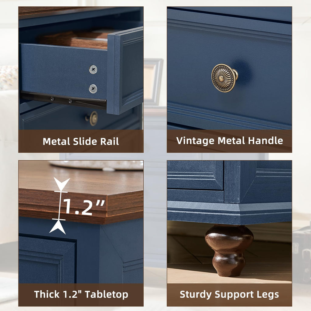 Blue Wood Nightstand Set of 2 with Charging Station W933