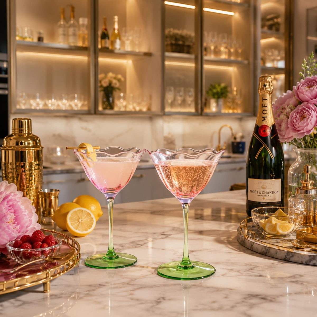 Pink Tulip Flower Cocktail Glasses 2 Set N55824
