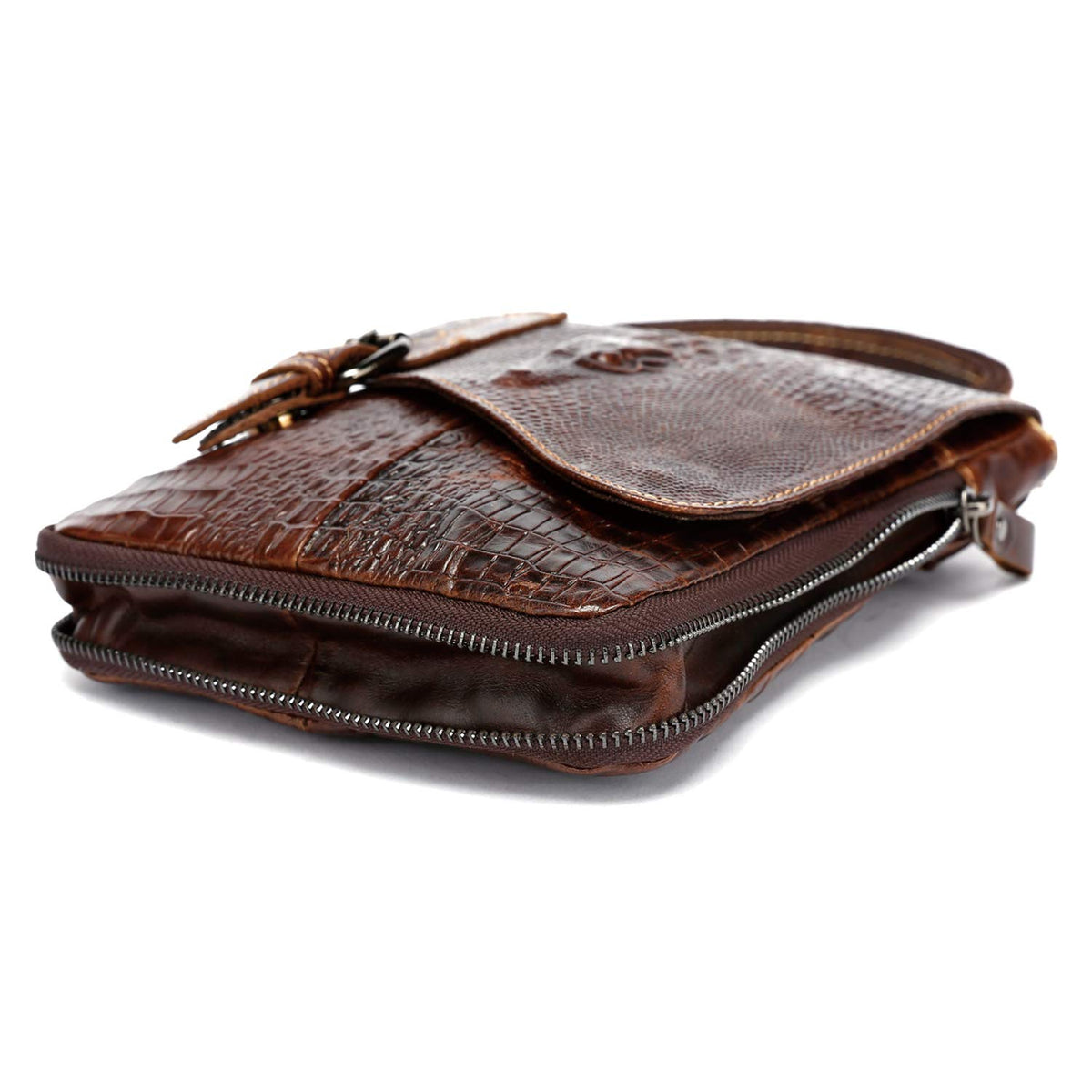 Brown Crocodile Embossed Genuine Leather Mini Messenger Bag G869818