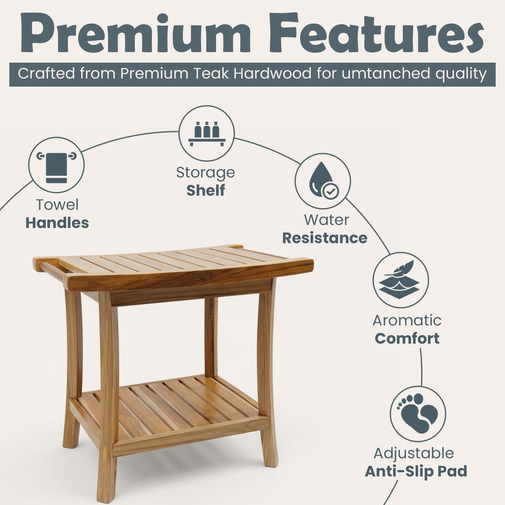 22-Inch Teak Shower Bench with Storage Shelf Y8375