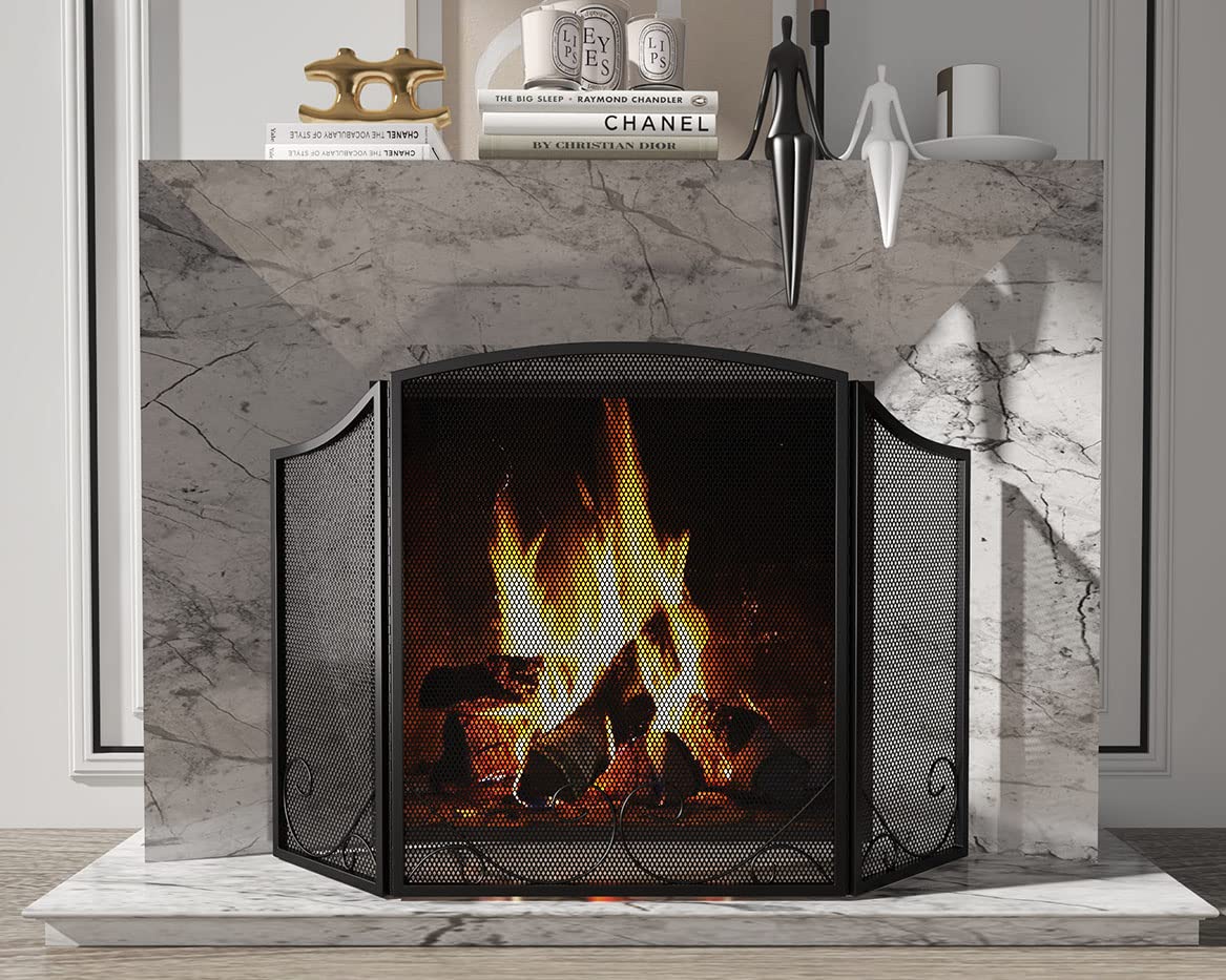 Black Wrought Iron Fireplace Screen B19570