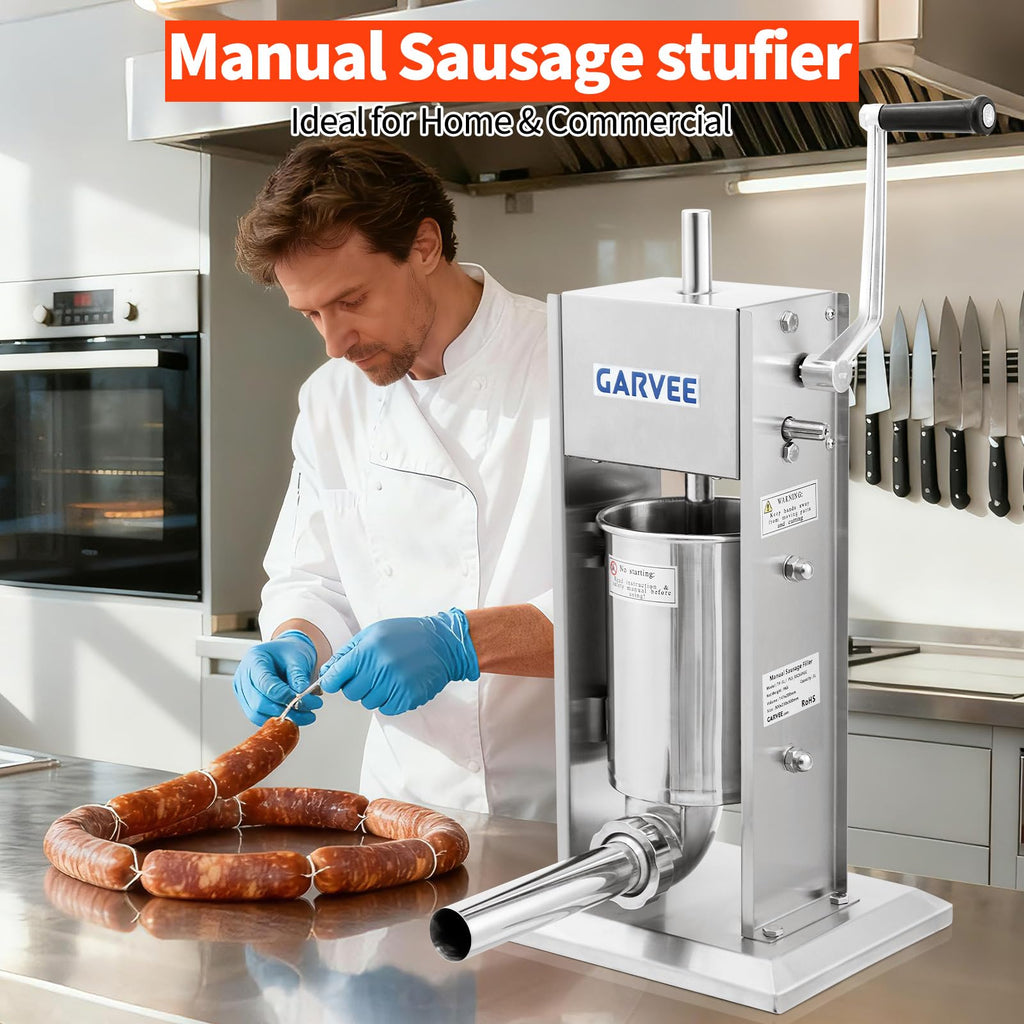 7LBS/3L 304 Stainless Steel Manual Sausage Stuffer with 5 Filling Tubes Y494077