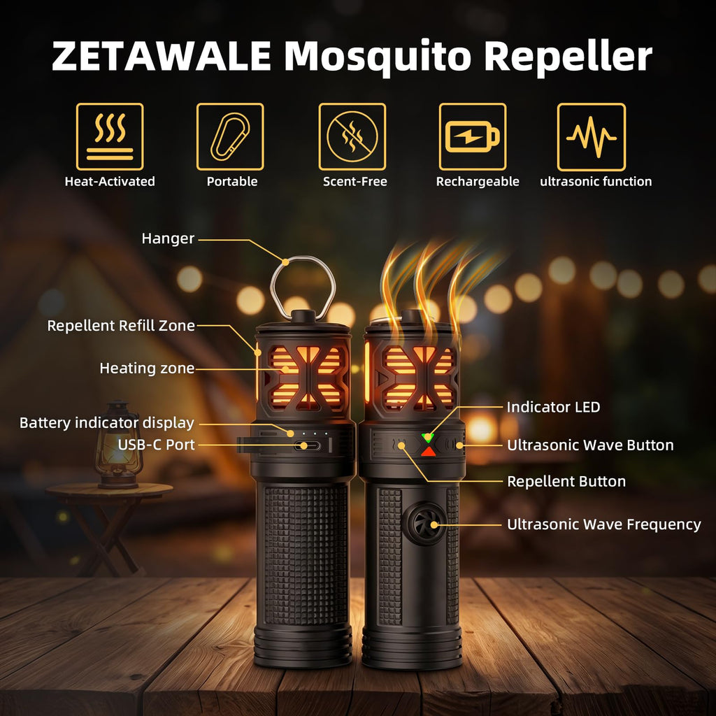 Portable Ultrasonic Mosquito Repeller with Carabiner Hook (6 Refills) Z50012