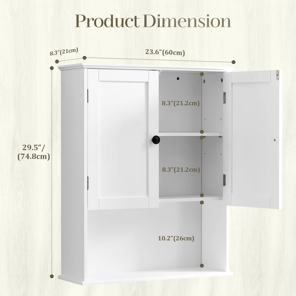 White 30" x 24" Wall Mounted Bathroom Cabinet with Adjustable Shelves Z590662