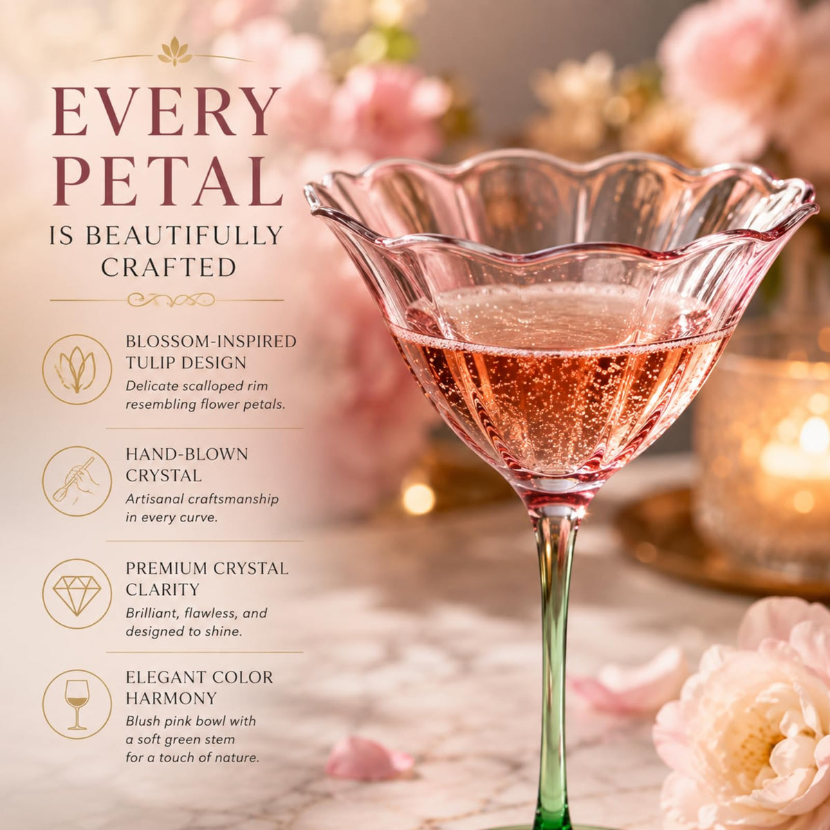 Pink Tulip Flower Cocktail Glasses 2 Set N55824