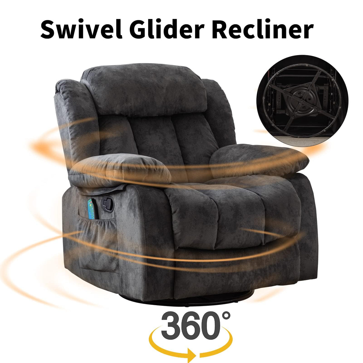 Grey Manual Swivel Rocker Recliner with Heat and Vibration Z330664