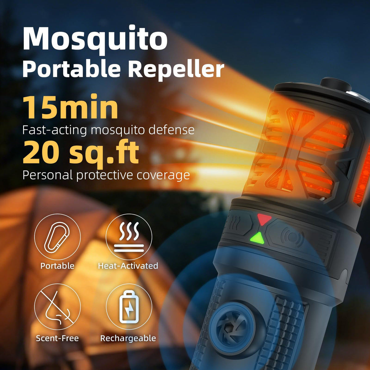 Portable Ultrasonic Mosquito Repeller with Carabiner Hook (6 Refills) Z50012