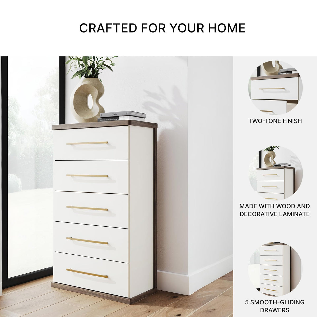 Contemporary 5-Drawer Chest with Walnut Finish F634