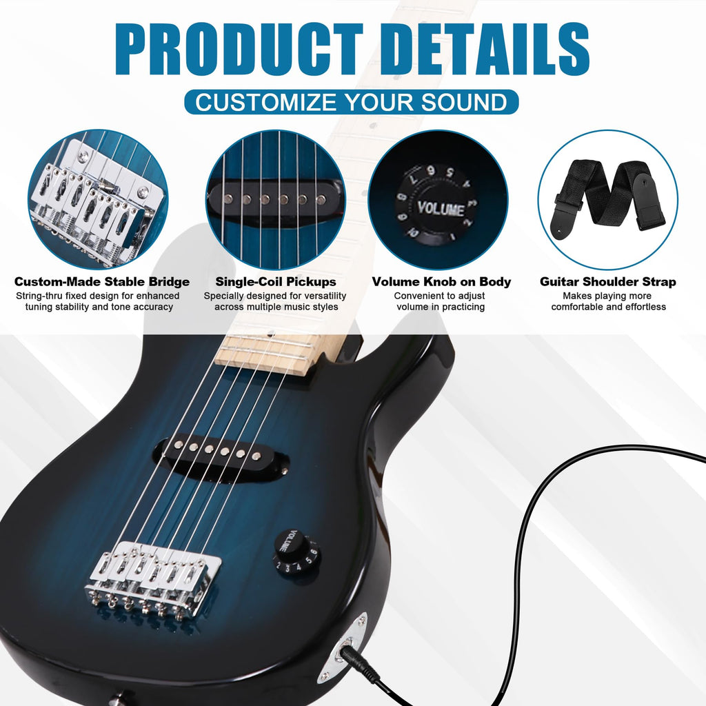 30" Blue Electric Guitar Beginner Kit with Amp and Bag H8946