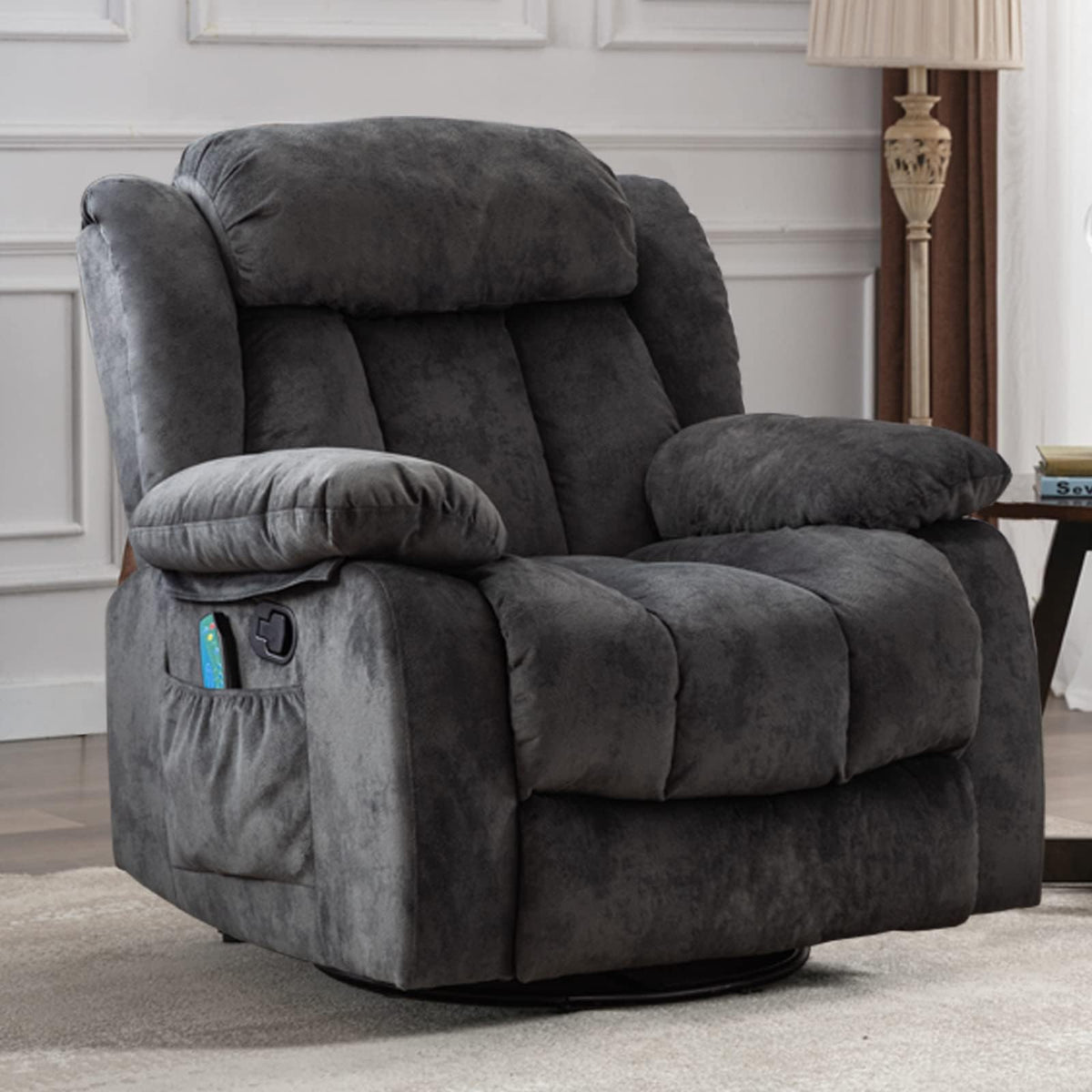 Grey Manual Swivel Rocker Recliner with Heat and Vibration Z330664