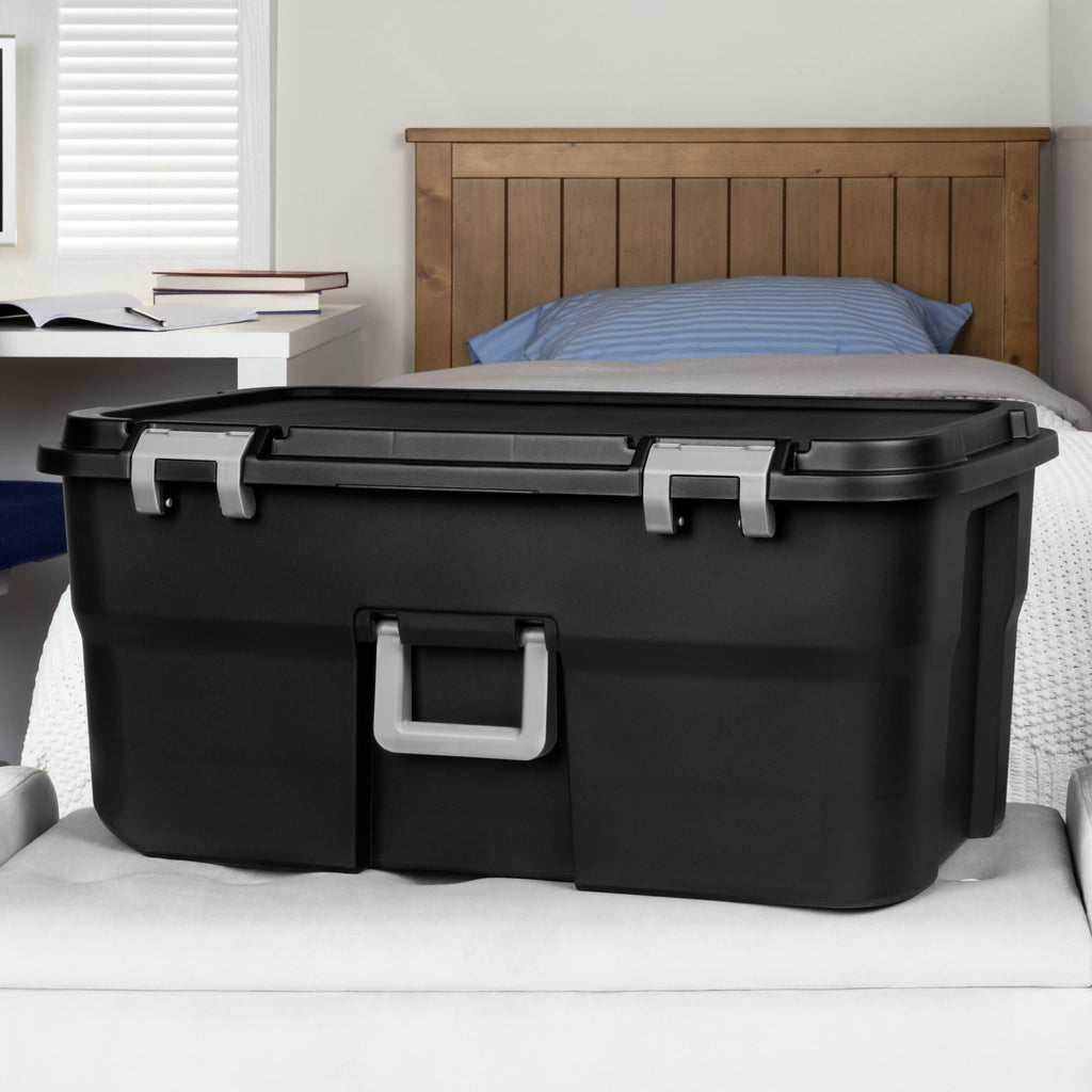 Black 22 Gallon Wheeled Plastic Storage Trunk F5762