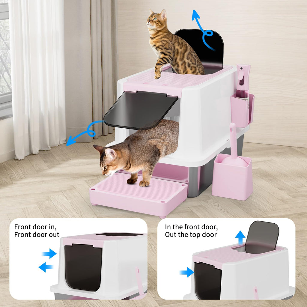 Stainless Enclosed High-Sided Covered Litter Box U958732