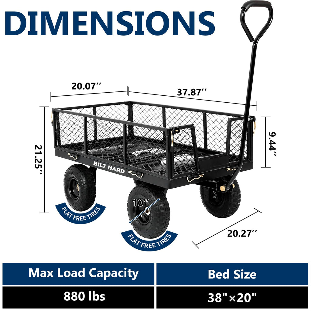 10" Steel Garden Cart with Rotating Handle and Removable Sides, 4 Cu.Ft, Black J9785