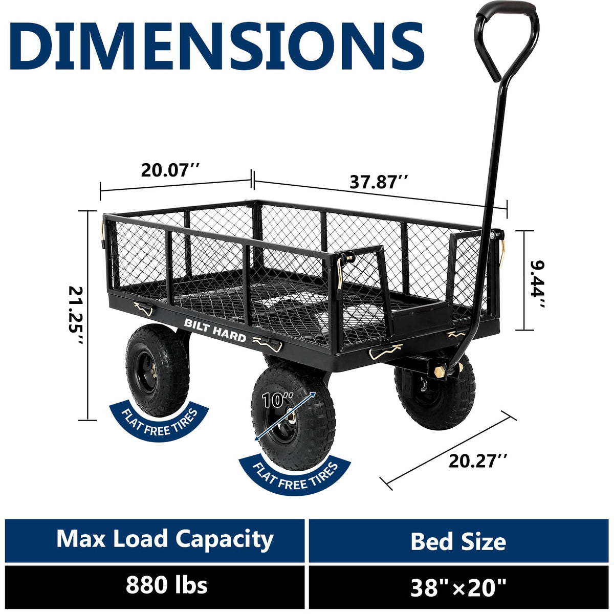 10" Steel Garden Cart with Rotating Handle and Removable Sides, 4 Cu.Ft, Black J9785