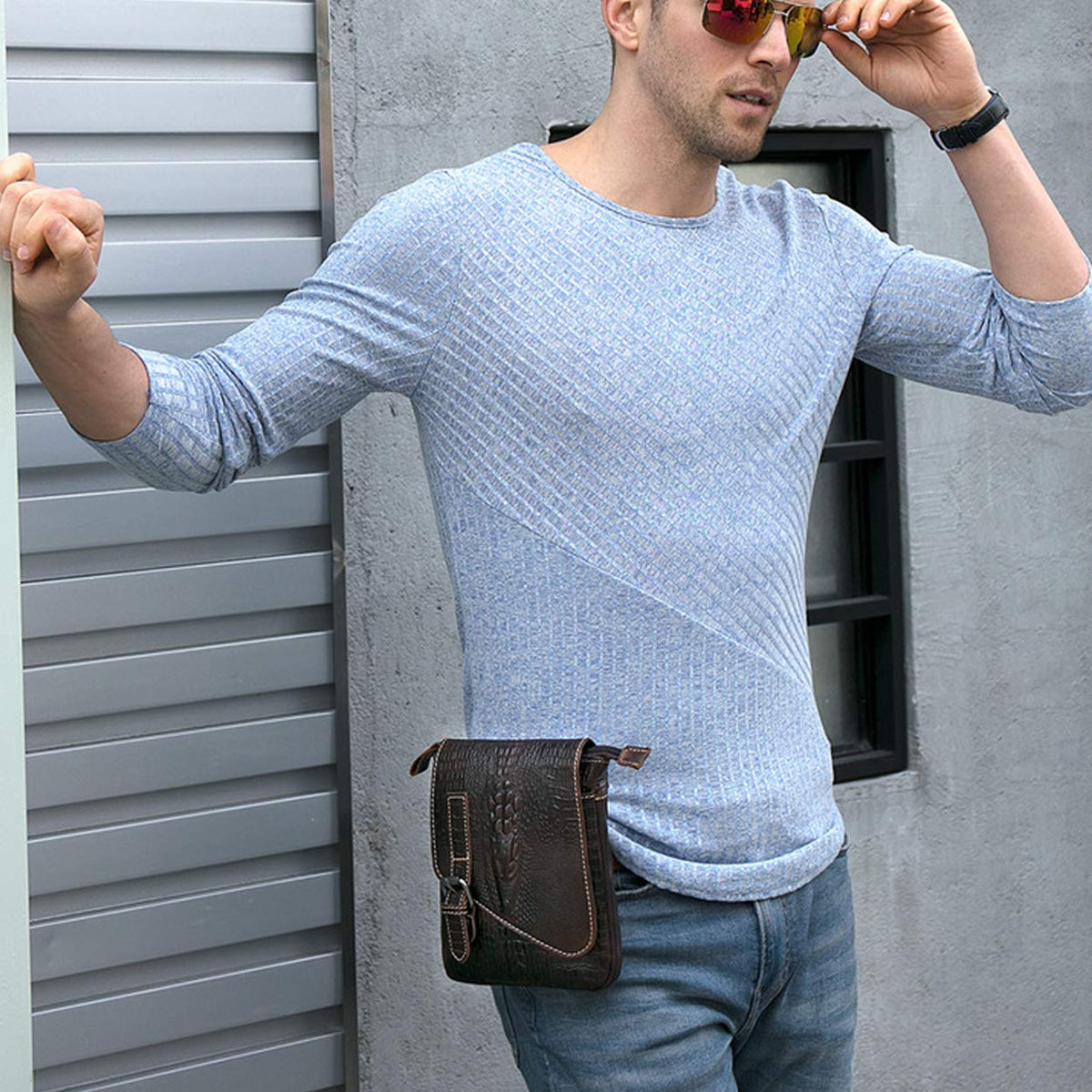 Brown Crocodile Embossed Genuine Leather Mini Messenger Bag G869818