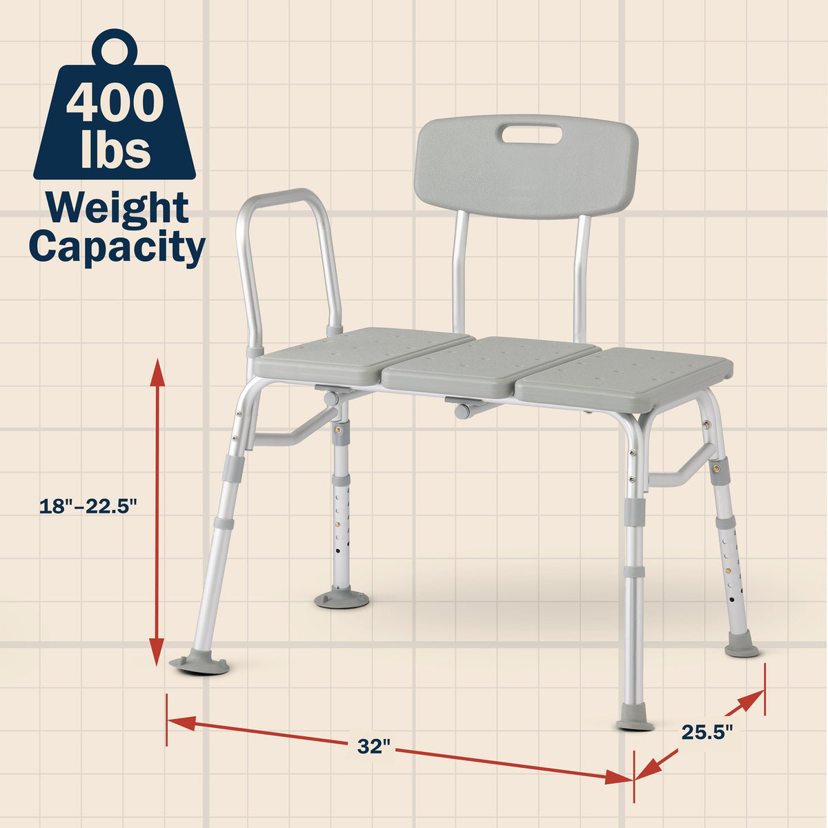 Tub Transfer Bench 400 lb Capacity Bath & Shower Seat L41638