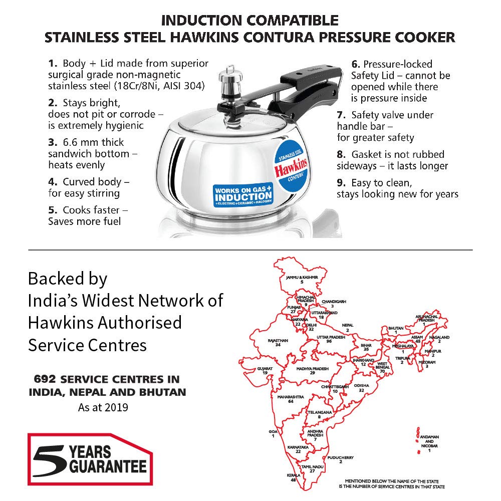 Stainless Steel Pressure Cooker, 2 Liter, Silver H749