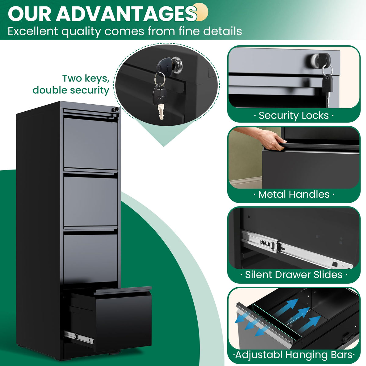 Black 4 Drawer Metal File Cabinet with Lock Q5164