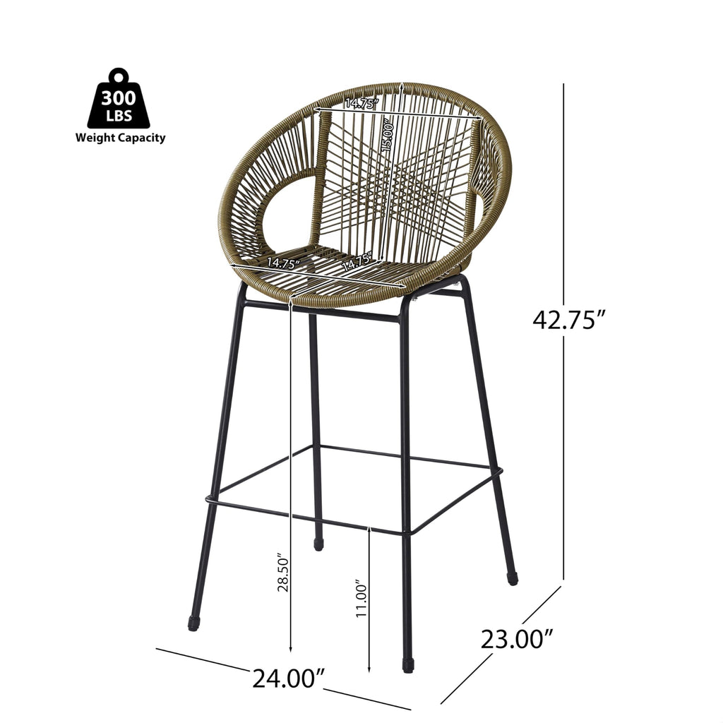 24" Height Metal Legs Faux Wicker Barstool Set of 2 X8765