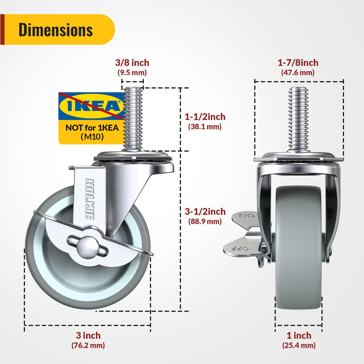 Set of 4 Stem Casters with Brake E98838