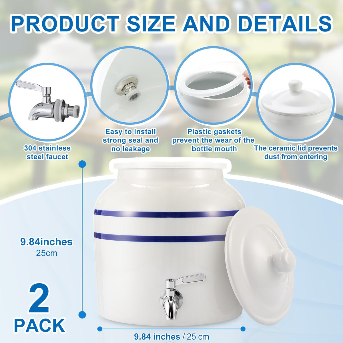 Ceramic Water Dispenser with 304 Stainless Steel Faucet and Lid E599