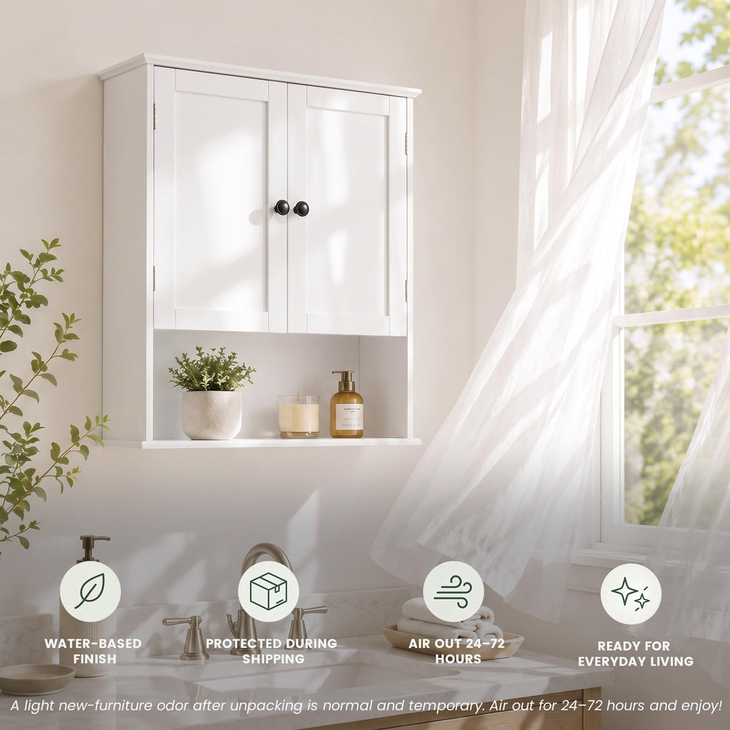 White 30" x 24" Wall Mounted Bathroom Cabinet with Adjustable Shelves Z590662