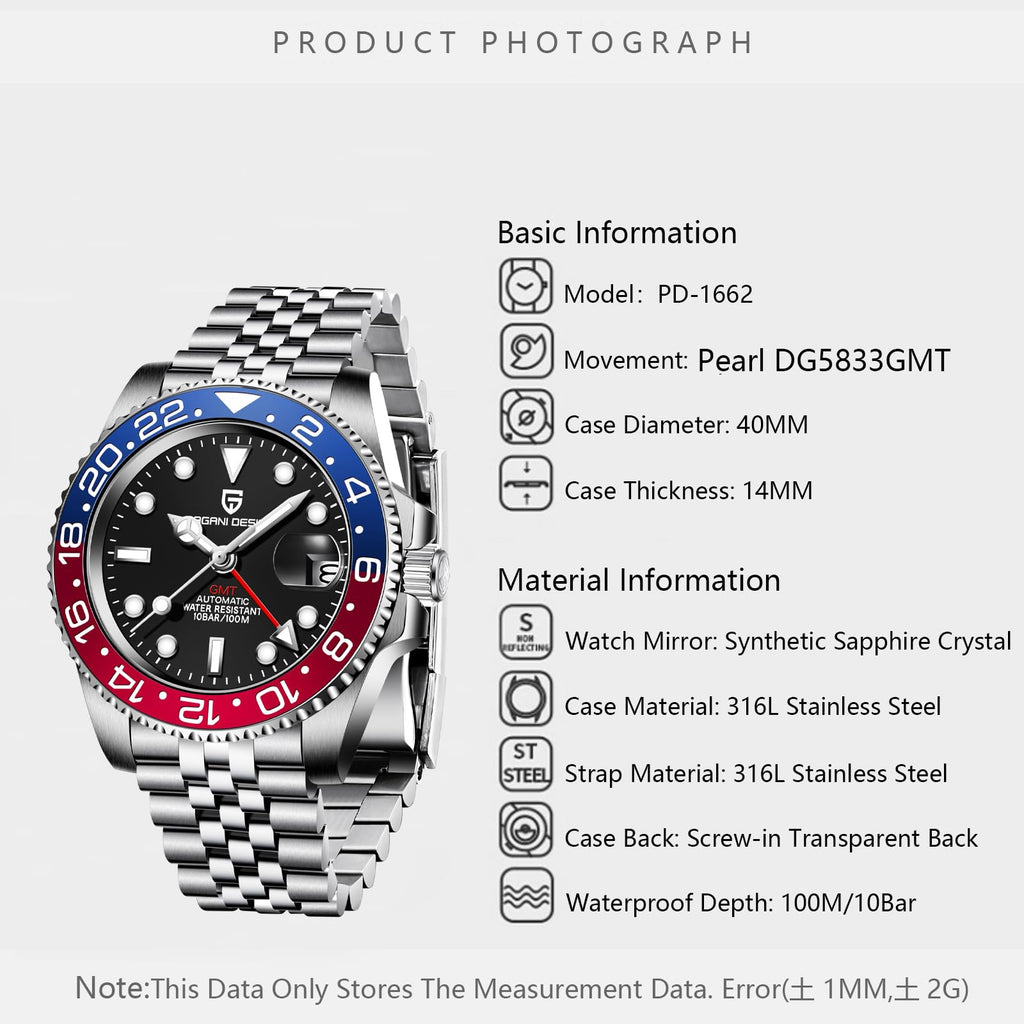 Automatic 40MM Date 100M Waterproof Stainless Steel Sapphire Glass Men Watch B50638